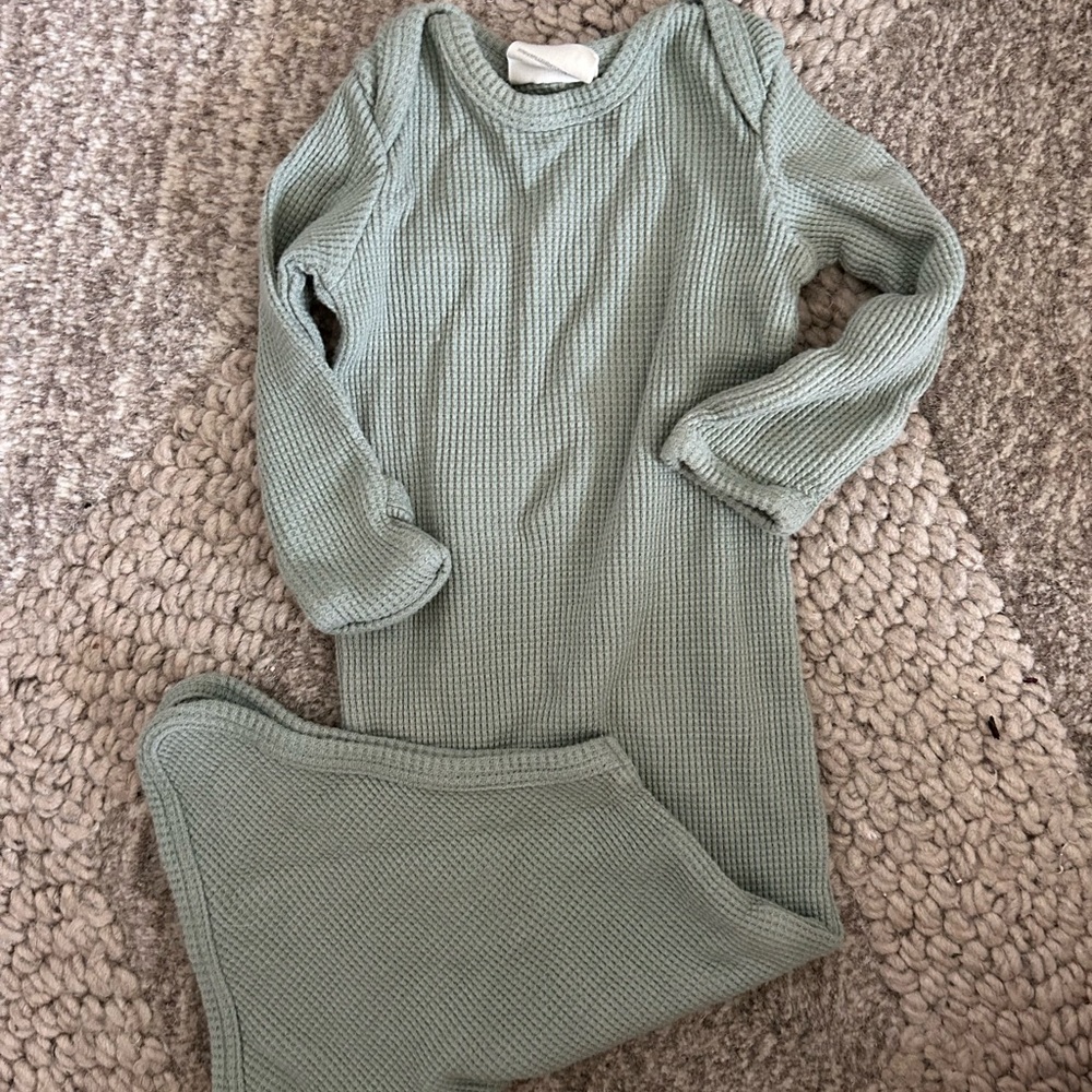 Soft Knit Kids Pajama Set in Sage Green